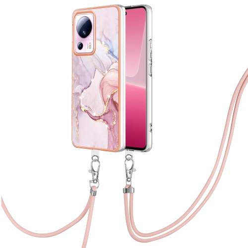 

For Xiaomi 13 Lite 5G Electroplating Marble Dual-side IMD Phone Case with Lanyard(Rose Gold 005)