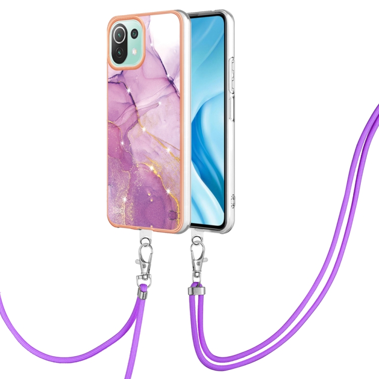 

For Xiaomi Mi 11 Lite Electroplating Marble Dual-side IMD Phone Case with Lanyard(Purple 001)