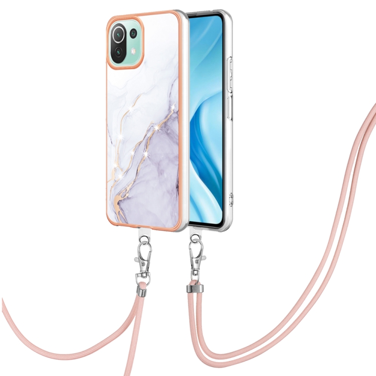 

For Xiaomi Mi 11 Lite Electroplating Marble Dual-side IMD Phone Case with Lanyard(White 006)