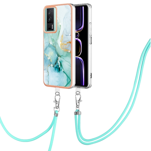 

For Xiaomi Poco F5 Pro 5G / Redmi K60 Electroplating Marble Dual-side IMD Phone Case with Lanyard(Green 003)