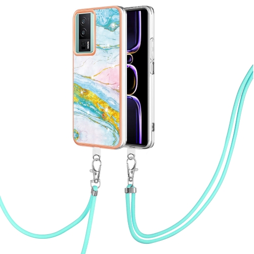 

For Xiaomi Poco F5 Pro 5G / Redmi K60 Electroplating Marble Dual-side IMD Phone Case with Lanyard(Green 004)