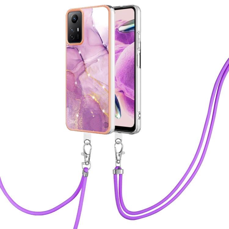 

For Xiaomi Redmi Note 12S 4G Electroplating Marble Dual-side IMD Phone Case with Lanyard(Purple 001)
