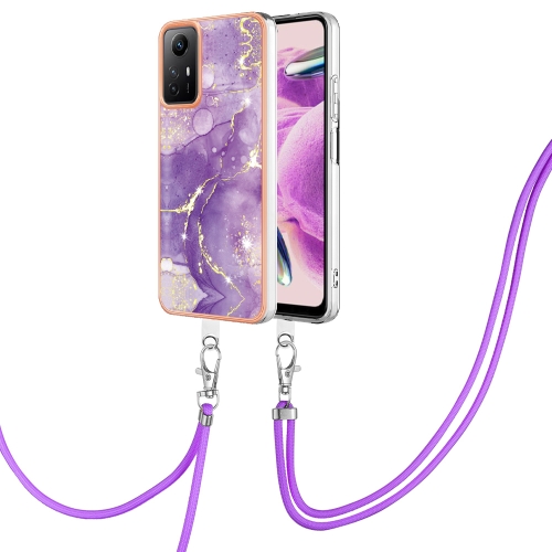 

For Xiaomi Redmi Note 12S 4G Electroplating Marble Dual-side IMD Phone Case with Lanyard(Purple 002)