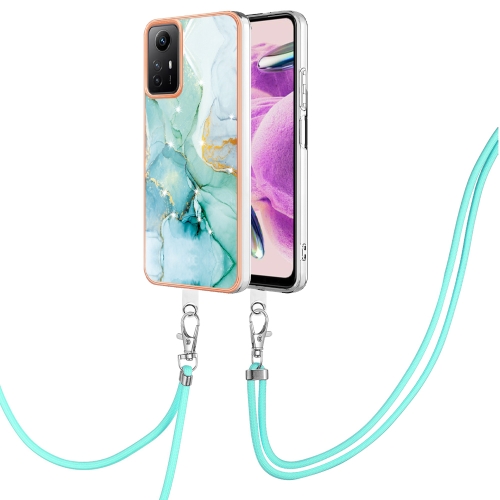 

For Xiaomi Redmi Note 12S 4G Electroplating Marble Dual-side IMD Phone Case with Lanyard(Green 003)