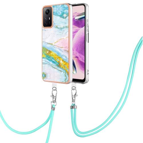 

For Xiaomi Redmi Note 12S 4G Electroplating Marble Dual-side IMD Phone Case with Lanyard(Green 004)