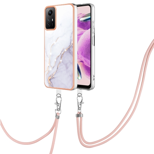 

For Xiaomi Redmi Note 12S 4G Electroplating Marble Dual-side IMD Phone Case with Lanyard(White 006)