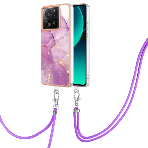

For Xiaomi 13T/13T Pro Electroplating Marble Dual-side IMD Phone Case with Lanyard(Purple 001)