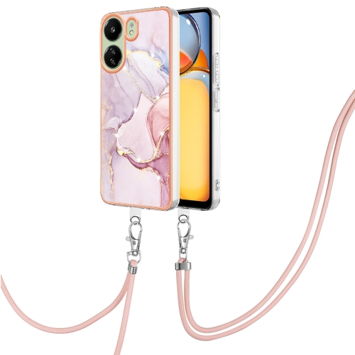 

For Xiaomi Redmi 13C 4G Electroplating Marble Dual-side IMD Phone Case with Lanyard(Rose Gold 005)
