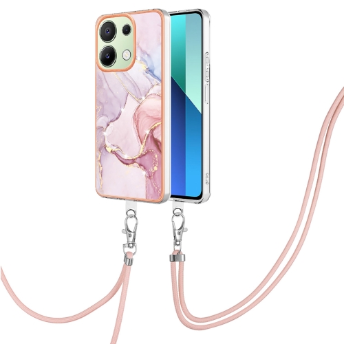 

For Xiaomi Redmi Note 13 4G Global Electroplating Marble Dual-side IMD Phone Case with Lanyard(Rose Gold 005)