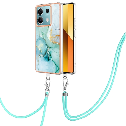 

For Xiaomi Redmi Note 13 5G Global Electroplating Marble Dual-side IMD Phone Case with Lanyard(Green 003)