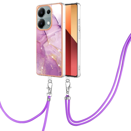 

For Xiaomi Redmi Note 13 Pro 4G Global Electroplating Marble Dual-side IMD Phone Case with Lanyard(Purple 001)