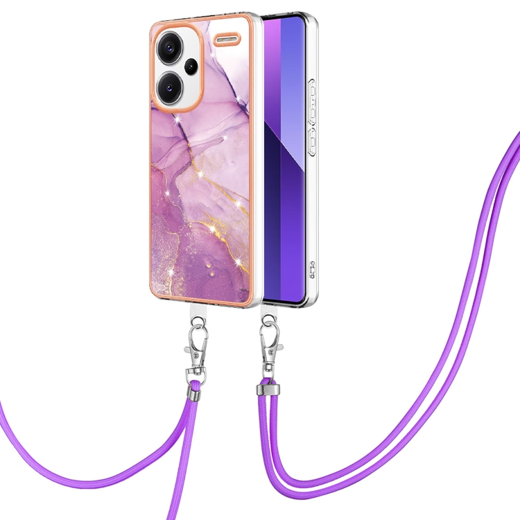 

For Xiaomi Redmi Note 13 Pro+ 5G Electroplating Marble Dual-side IMD Phone Case with Lanyard(Purple 001)