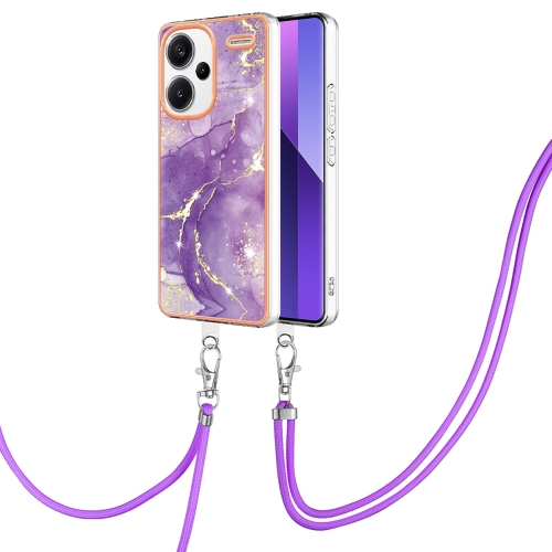 

For Xiaomi Redmi Note 13 Pro+ 5G Electroplating Marble Dual-side IMD Phone Case with Lanyard(Purple 002)