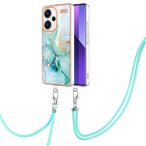 

For Xiaomi Redmi Note 13 Pro+ 5G Electroplating Marble Dual-side IMD Phone Case with Lanyard(Green 003)