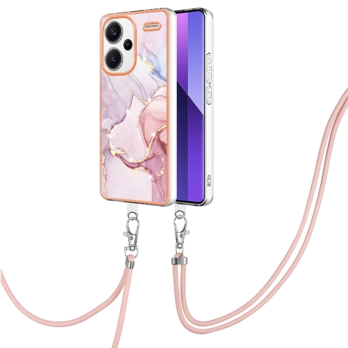 

For Xiaomi Redmi Note 13 Pro+ 5G Electroplating Marble Dual-side IMD Phone Case with Lanyard(Rose Gold 005)