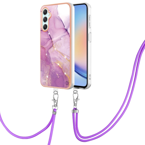 

For Samsung Galaxy A24 4G Electroplating Marble Dual-side IMD Phone Case with Lanyard(Purple 001)