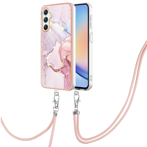 

For Samsung Galaxy A24 4G Electroplating Marble Dual-side IMD Phone Case with Lanyard(Rose Gold 005)