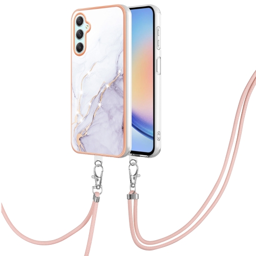 

For Samsung Galaxy A24 4G Electroplating Marble Dual-side IMD Phone Case with Lanyard(White 006)