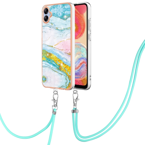 

For Samsung Galaxy A04e Electroplating Marble Dual-side IMD Phone Case with Lanyard(Green 004)