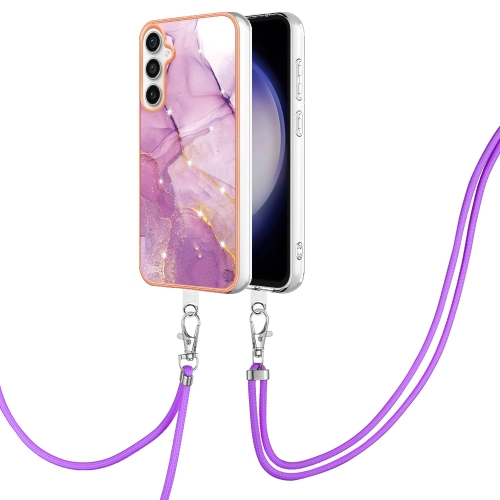 

For Samsung Galaxy S23 FE 5G Electroplating Marble Dual-side IMD Phone Case with Lanyard(Purple 001)