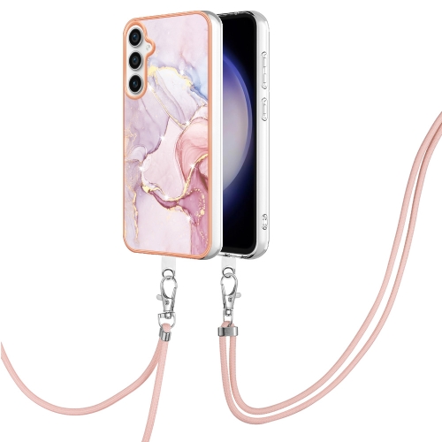 

For Samsung Galaxy S23 FE 5G Electroplating Marble Dual-side IMD Phone Case with Lanyard(Rose Gold 005)