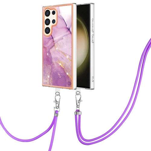 

For Samsung Galaxy S24 Ultra 5G Electroplating Marble Dual-side IMD Phone Case with Lanyard(Purple 001)