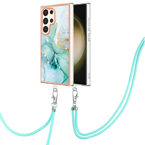 

For Samsung Galaxy S24 Ultra 5G Electroplating Marble Dual-side IMD Phone Case with Lanyard(Green 003)
