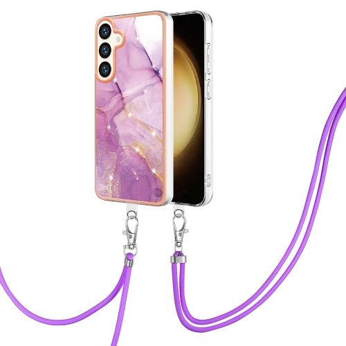 

For Samsung Galaxy S24+ 5G Electroplating Marble Dual-side IMD Phone Case with Lanyard(Purple 001)