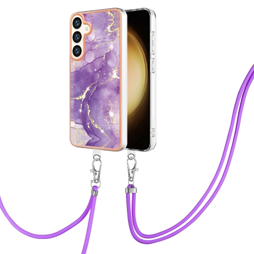

For Samsung Galaxy S24+ 5G Electroplating Marble Dual-side IMD Phone Case with Lanyard(Purple 002)