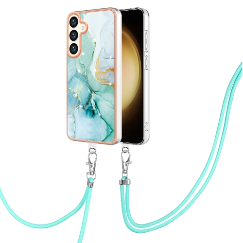 

For Samsung Galaxy S24+ 5G Electroplating Marble Dual-side IMD Phone Case with Lanyard(Green 003)