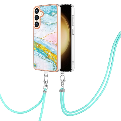 

For Samsung Galaxy S24+ 5G Electroplating Marble Dual-side IMD Phone Case with Lanyard(Green 004)