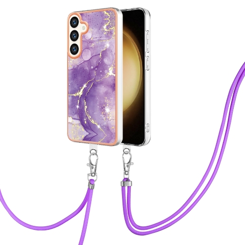 

For Samsung Galaxy S24 5G Electroplating Marble Dual-side IMD Phone Case with Lanyard(Purple 002)