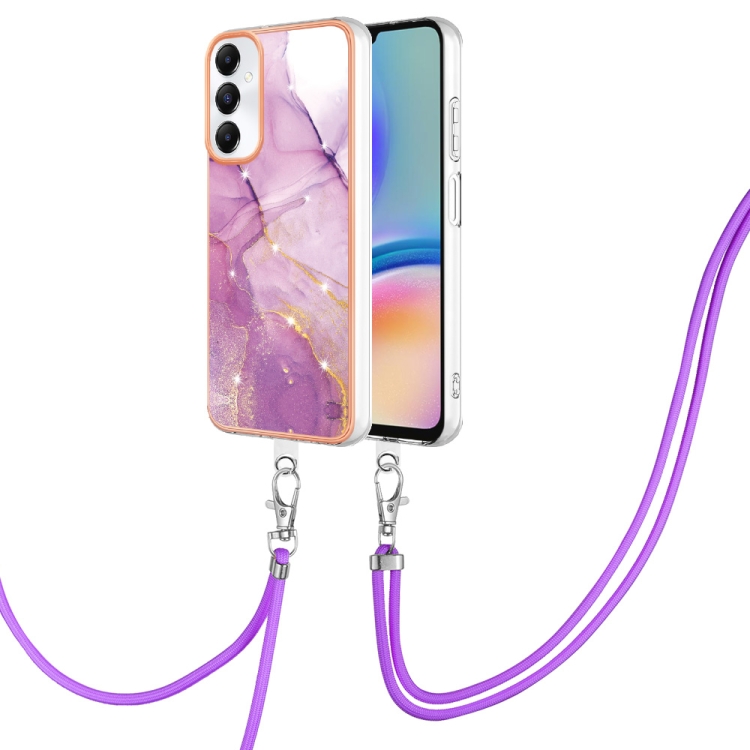 

For Samsung Galaxy A05s Electroplating Marble Dual-side IMD Phone Case with Lanyard(Purple 001)