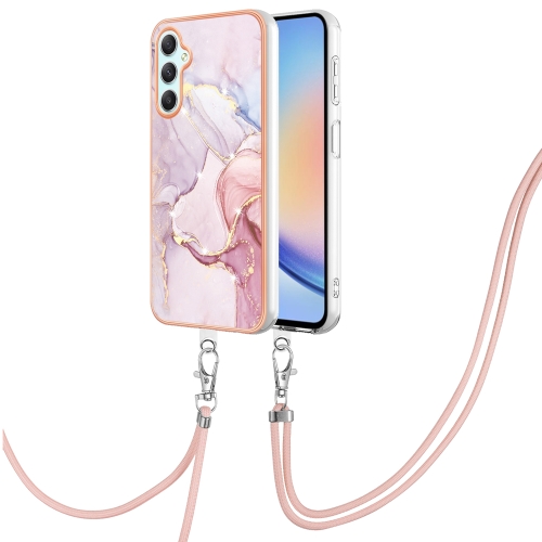 

For Samsung Galaxy A25 5G Electroplating Marble Dual-side IMD Phone Case with Lanyard(Rose Gold 005)
