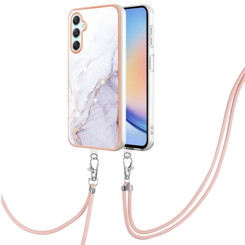 

For Samsung Galaxy A25 5G Electroplating Marble Dual-side IMD Phone Case with Lanyard(White 006)
