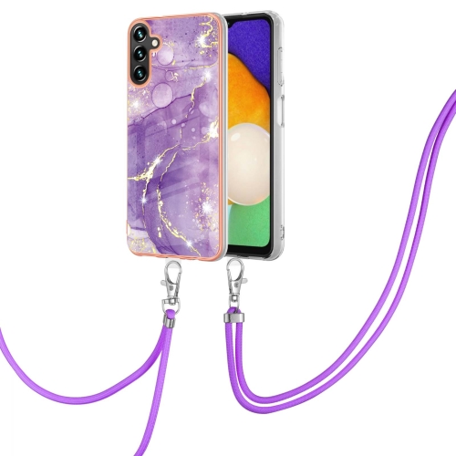 

For Samsung Galaxy A35 Electroplating Marble Dual-side IMD Phone Case with Lanyard(Purple 002)