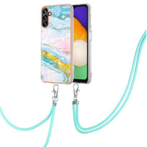 

For Samsung Galaxy A35 Electroplating Marble Dual-side IMD Phone Case with Lanyard(Green 004)