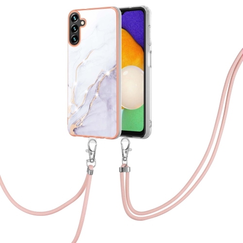 

For Samsung Galaxy A35 Electroplating Marble Dual-side IMD Phone Case with Lanyard(White 006)