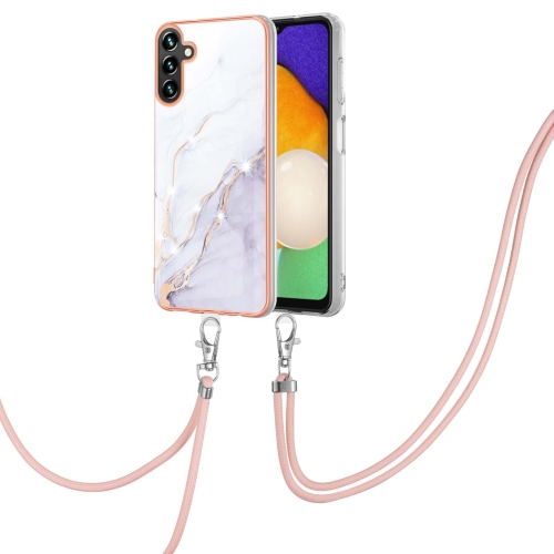 

For Samsung Galaxy A55 Electroplating Marble Dual-side IMD Phone Case with Lanyard(White 006)