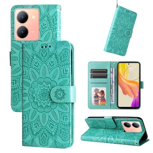 

For vivo Y36 4G / 5G Foreign Embossed Sunflower Leather Phone Case(Green)
