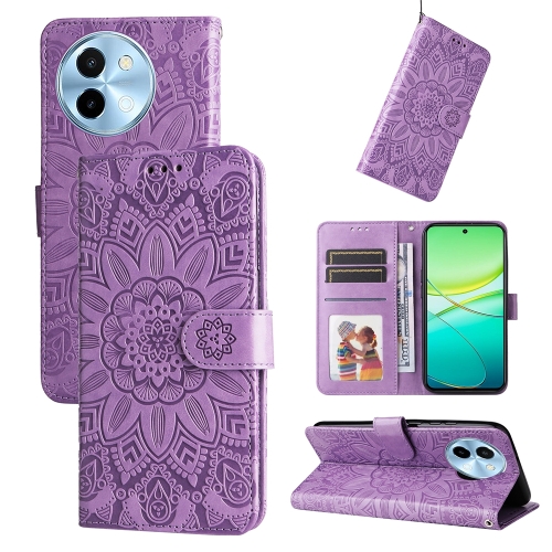 

For vivo Y38 5G / T3x 5G Global Embossed Sunflower Leather Phone Case(Purple)