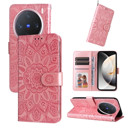 

For vivo X200 Pro mini Embossed Sunflower Leather Phone Case(Rose Gold)