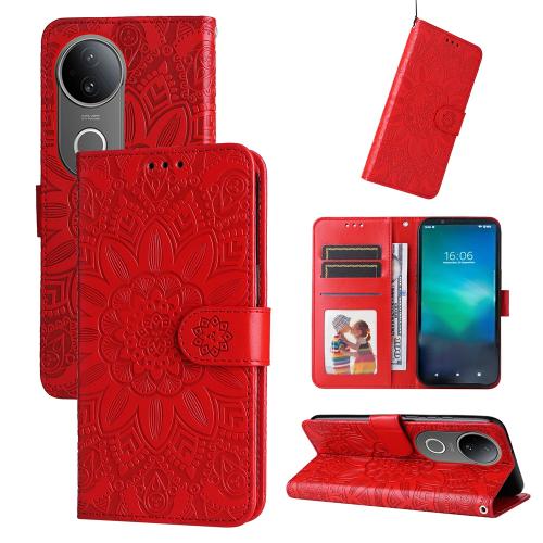 

For vivo S20 Embossed Sunflower Leather Phone Case(Red)