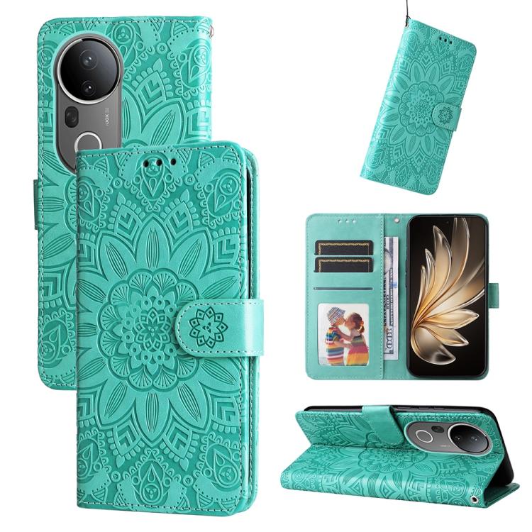 

For vivo S20 Pro Embossed Sunflower Leather Phone Case(Green)