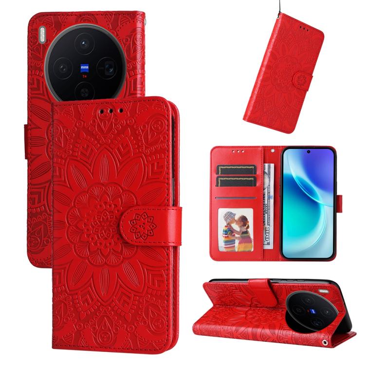 

For vivo X300 Embossed Sunflower Leather Phone Case(Red)