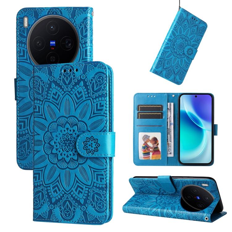 

For vivo X300 Embossed Sunflower Leather Phone Case(Blue)