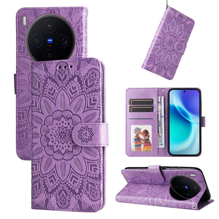 

For vivo X300 Embossed Sunflower Leather Phone Case(Purple)