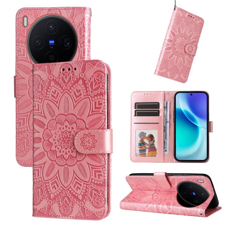 

For vivo X300 Embossed Sunflower Leather Phone Case(Rose Gold)