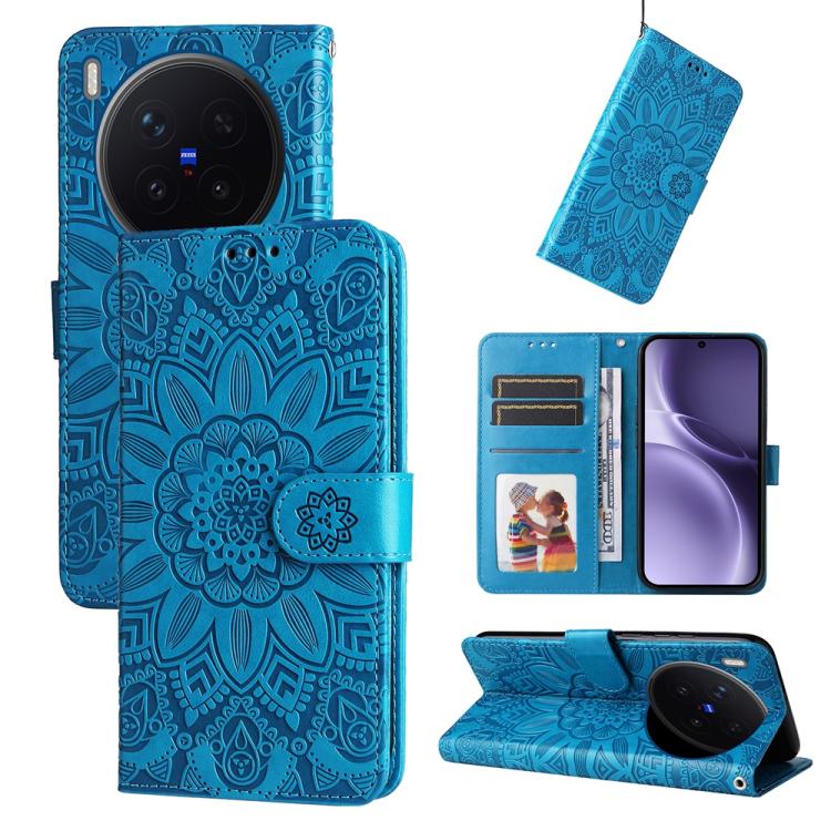 

For vivo X300 Pro Embossed Sunflower Leather Phone Case(Blue)