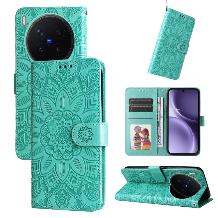 

For vivo X300 Pro Embossed Sunflower Leather Phone Case(Green)